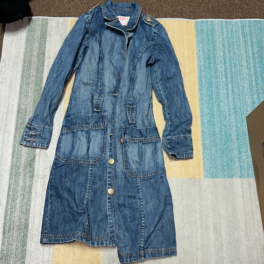 Vintage blue denim long-sleeved button down dress